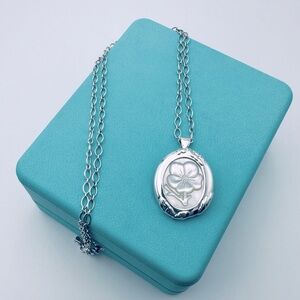 RARE Tiffany & Co. Mother of Pearl Cameo Necklace & Brooch Rose Sterling Silver